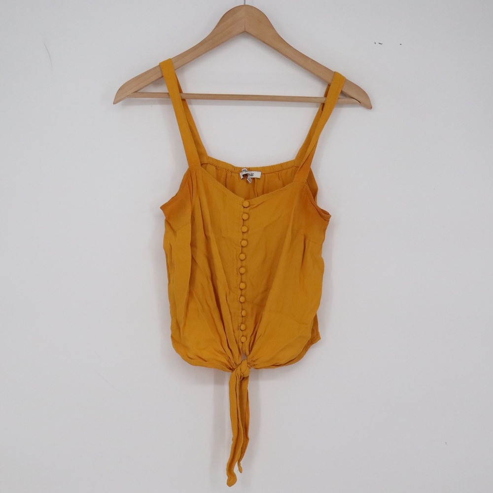 Madewell Tank Top Womens XS Tie-Front Button-Down Mustard Yellow Solid Excellent